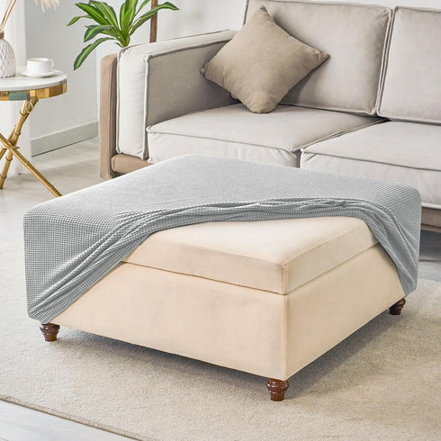 ANWUCHEN Ottoman Cover - Stretch Knitted Jacquard Square Slipcover - Soft Thick Storage Foot Stool Cover With Elastic