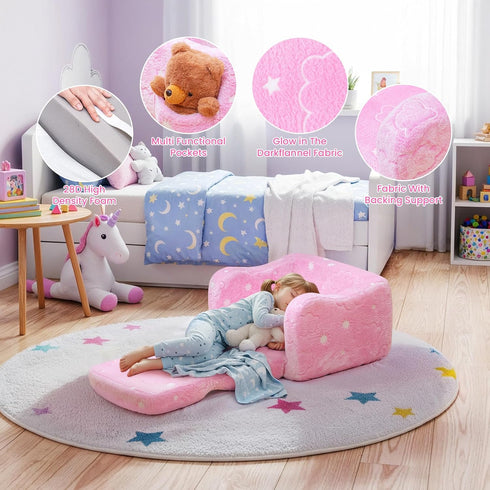 2-in-1 Lamerge Toddler Couch,Glow in The Dark Baby Floor Bed,Foldable Toddler Chair Kids Sofa for playroom,Convertible