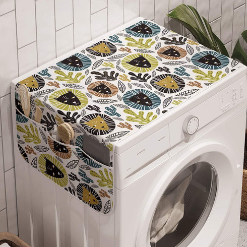 Ambesonne Lion Washing Machine Organizer, Anti-slip Fabric Top Cover for Washer Dryer, 47" x 18.5", Multicolor