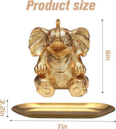 ZJ Whoest Gold Elephant Statue For Home Decor Accents Living Room Bookshelf TV Stand Office. Trinket Dish. Retirement