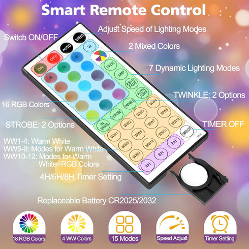 33ft 60 Star String Lights Battery Operated, RGB+Warm White Color Changing Fairy String Lights Indoor with Remote, LED