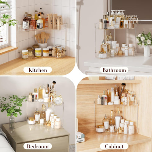 Maluoliao 2-Tier Counter 2 Corner Bathroom Organizer, Large Makeup Organizer For Vanity, Skincare Perfume Organizers