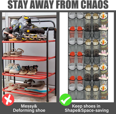 40 Large Over the Door Shoe Organizer | Gray Mesh Pockets Hanging Shoe Rack for Closet, Nonslip Holder for Shoes
