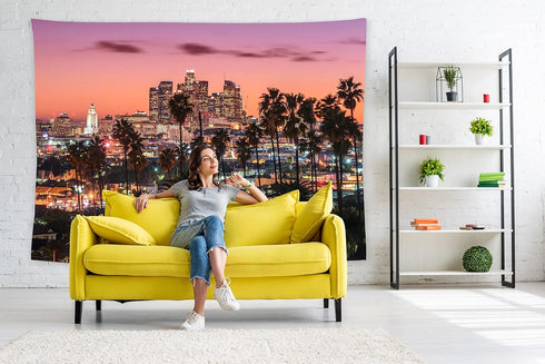feelacle Los Angeles City Skyline Tapestry, 80" X 60" Downtown Landscape Wall Hanging for Bedroom Living Room