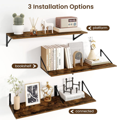 12 Inch Set 2, 16W 12D Fun Memories Floating Shelves for Wall, Deep Floating Shelves of x Large Wall Shelf with Sturdy
