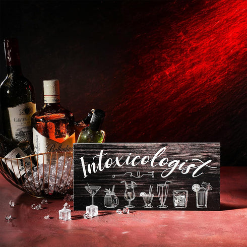 Jetec Intoxicologist Wood Bar Signs Decor, Drinks Patterns Wooden Plaque Sign for Pub Home Bar Decoration