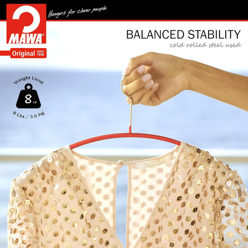 Mawa Euro Series Light Thin Non-Slip Clothes Hanger Style 40/P, Set of 10, Red