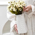 8.66 inch Vaseking Elegant White Petite Vase, Ceramic Modern Minimalism Geometric Texture Purse Vase with Hanging Rope
