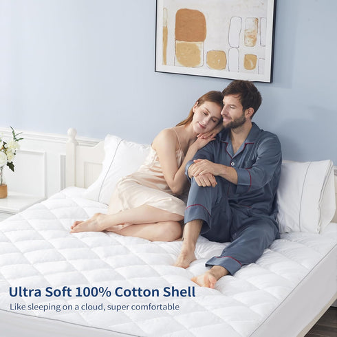 Sunflower Twin Mattress Pad, Hypoallergenic Cotton Cover for College Dorm, Extra Deep Pocket Quilted Protector