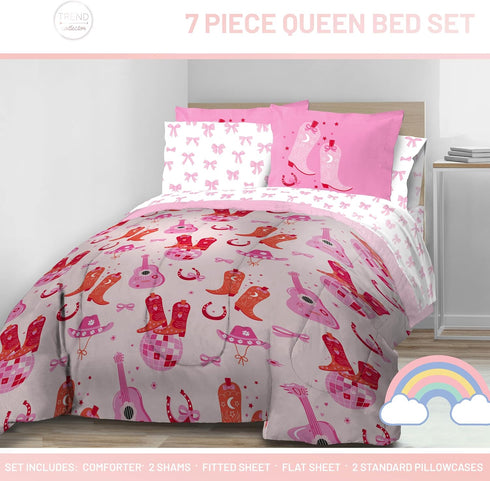 Set Cozy Set 7 Jay Franco Kids Comforter Includes Sheets and Pillow Covers - Soft and Bed for Stylish Room Decor, Pink