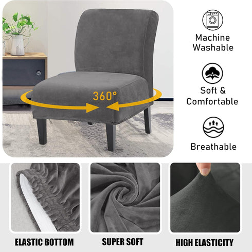 UCCONO Armless Accent Chair Slipcovers, Thick Velvet Slipper Accent Chair Covers Hotel Oversized Big Chairs, Removable