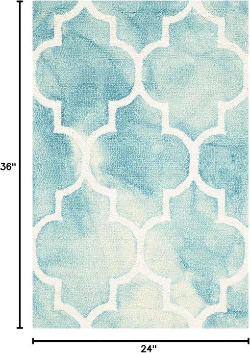 SAFAVIEH Dip Dye Collection 2' x 3' Handmade Moroccan Watercolor Premium Wool Accent Rug in Turquoise/Ivory