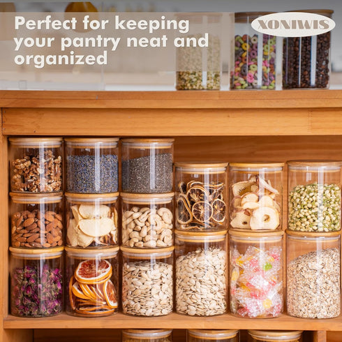 Xoniwis 25oz 6PCS Round Airtight Glass Food Storage Jars, Clear Glass Food Storage Container with Bamboo Lid, Stackable