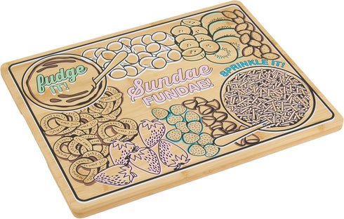 Farberware Sundae Board with Recessed Handles, Reversible Kitchen Cutting Board for Entertaining and Meal Prep, Decorative Wood Board,11x14-Inch, Bamboo