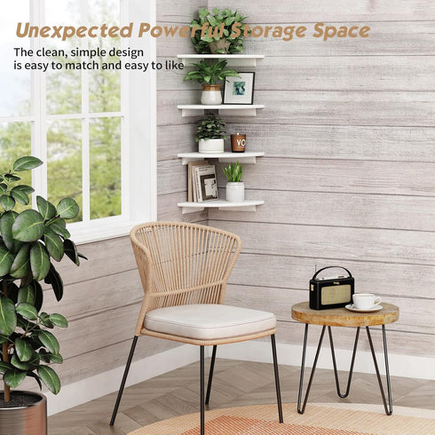 Set 4, Forbena Corner White Floating Book Shelves for Wall of Wood Nursery Corner Bookshelf for Kids Bedroom, Large