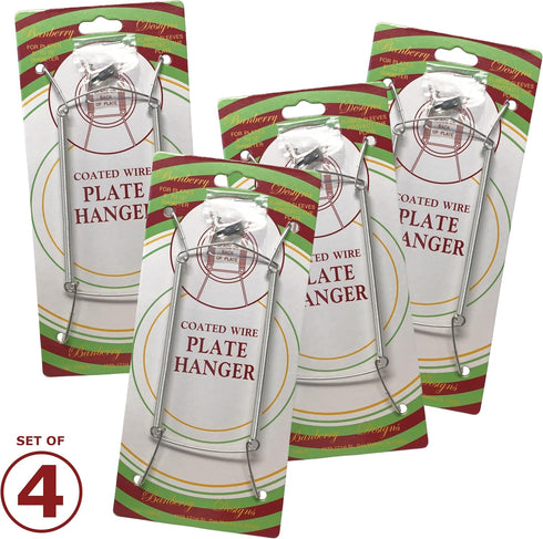 BANBERRY DESIGNS Chrome Vinyl Coated Plate Hanger, 8 to 10 Inch, Set of 4 Pcs, Clear Vinyl Sleeves Protect the Plate
