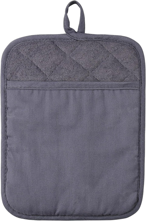 100% Cotton with Silicone Kitchen Pot Holder - Heat Resistant Coaster Potholder Oven Mitts Set of 2, Grey