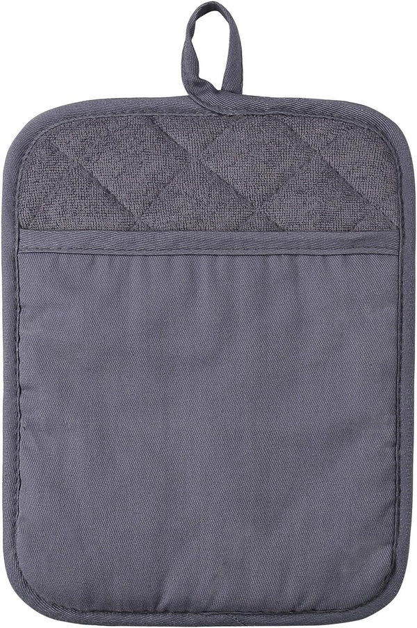 100% Cotton with Silicone Kitchen Pot Holder - Heat Resistant Coaster Potholder Oven Mitts Set of 2, Grey