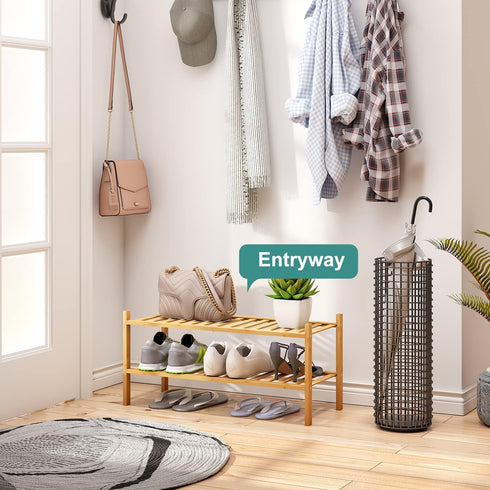 2-Tier Closet, viewcare Bamboo Shoe Rack for Entryway, Bamboo Wood Shoe Organizer for Hallway Free Standing Shoe Racks