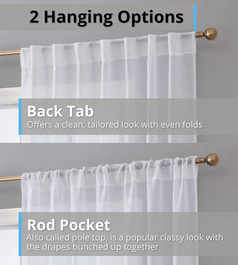 HLC.ME Lauren Semi Sheer Light Filtering Pocket Top & Back Tab Curtains - 2 Panels (54 x 63 Inch, White) for Bedroom &