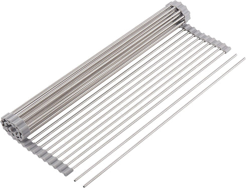 Roll Up Dish Drying Rack, Over the Sink Kitchen Dish Drainer, Foldable Sink Rack Mat, 304 Stainless Steel