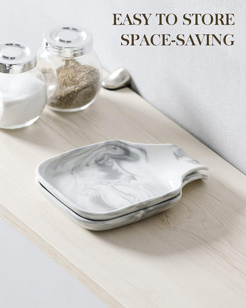 MALACASA Large Spoon Rest, Marble Grey Porcelain Holder for Kitchen Counter, Utensils Rests for Spatula, Ladle, Tongs