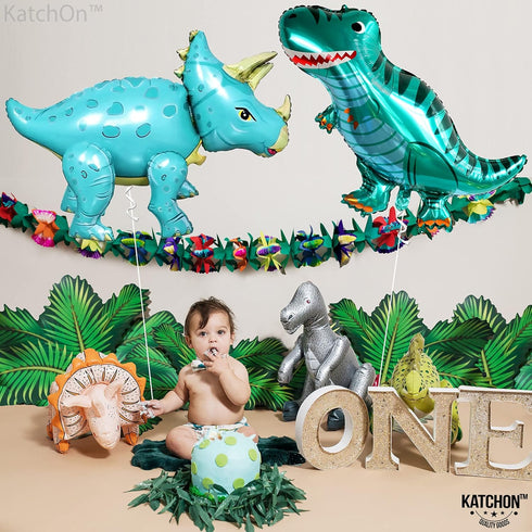 KatchOn Giant Blue Dinosaur Balloons, 38 Inch Pack of 2 Mylar Balloons for Birthday Party Decor