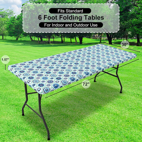 2 Pack 100% 6 30x72 inch) misaya Vinyl Tablecloth, Fitted Table Cover, Waterproof, Elastic Edge, Flannel Backing, Table