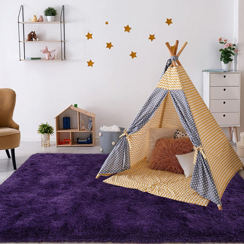 4x6 Przemy Dark Purple Area Rug for Bedroom, Feet Fluffy Shaggy Rugs for Living Room, Super Soft Fuzzy Carpet Rug