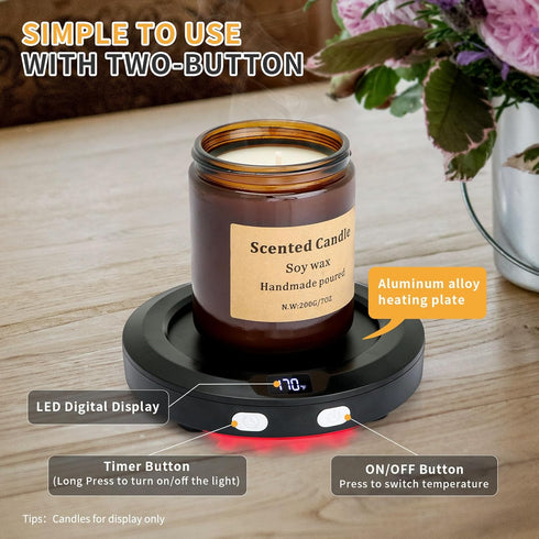 2-12H 3 Setting VOBAGA Coffee Mug Warmer with Auto Shut Off & Temperature for Desk Candle Warmer Plate Coffee
