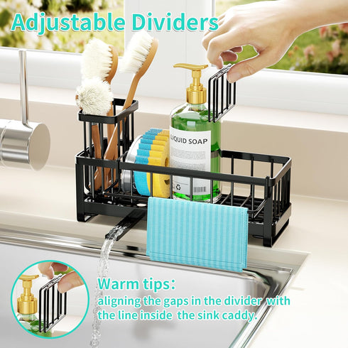 Countertop HapiRm Sponge Holder for Kitchen Sink - Self-draining Sink Caddy with Brush and Dishcloth Holders, Stainless