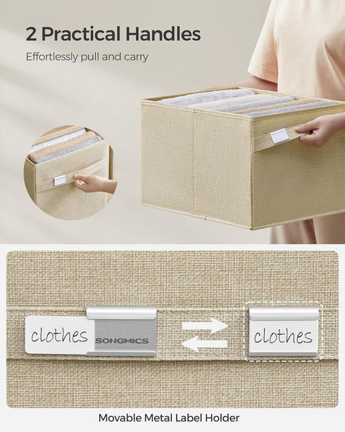 SONGMICS Extra Large Storage Baskets, Set of 2, 30L Fabric Storage Cubes, 15.7 x 11.8 x 9.8 Inches, Sand Beige