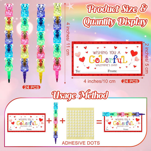 Noveread 24 24 5 24 Valentines Cards and Stacking Crayons Pcs Colors Panda Buildable Crayons Pcs Valentines Greeting