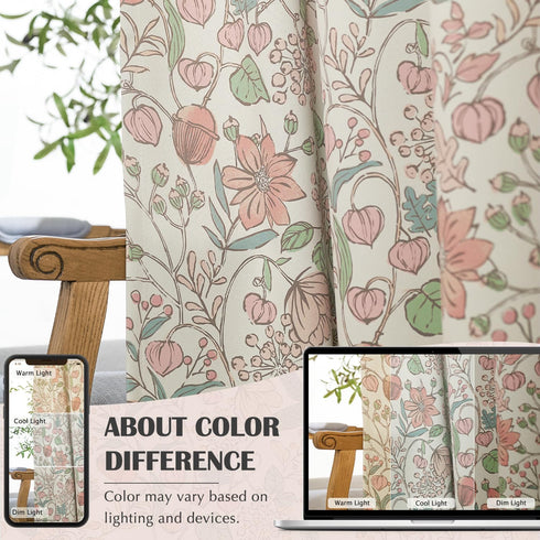 jinchan 95% 84 Inch Grommet Set 2 Nursery Curtains Blackout Pink Long Floral Curtains for Girls Room, Farmhouse Drapes