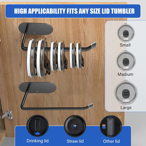 Tumbler Lid Organizer 2 Pack - Space Saving Cup Lid Hook for Simple Modern Cup Lids, Lid Storage Rack for Kitchen