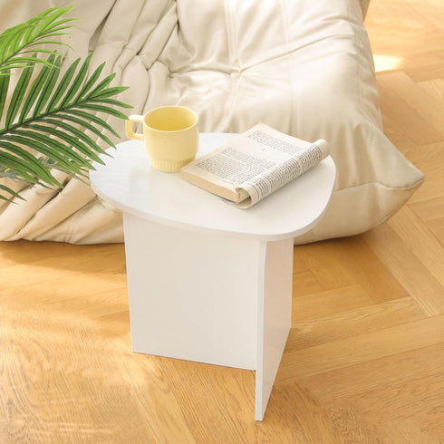 AWASEN White Side Table, Small Triangle End Table Living Room, Modern Accent Table with Unique Tabletop, Mini Bedside
