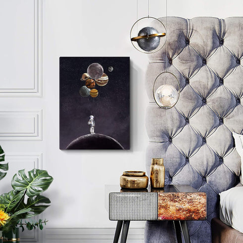 ARTZON Inspirational Wall Art Canvas Print, Astronaut Holding Planet Framed Artwork for Bedroom & Office, 12x16inch