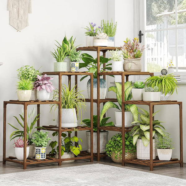 Bamworld Plant Stand Indoor Outdoor Corner Shelf 11 Potted Large Holder for