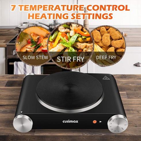 CUSIMAX Electric Hot Plate Burner for Cooking, Adjustable Temperature Control, Stainless Steel, Easy to Clean, Your