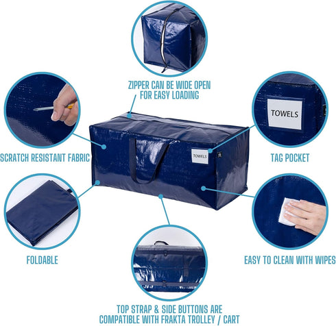 VENO 8 Pack Moving Bags with Backpack Straps, Storage Bins & Packing Supplies (Blue, 8 Pack)
