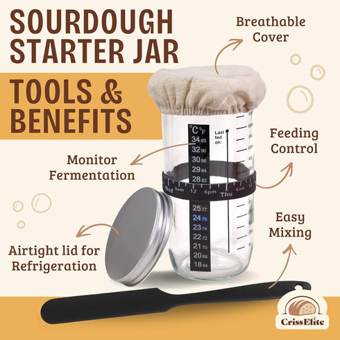 24oz 9 10 Set, Sourdough Starter Kit Complete Sourdough Bread Baking Supplies with Glass Sourdough Starter Jar, Round