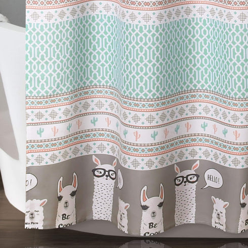 Lush Decor Llama Stripe Shower Curtain - 72" x 72", Pink and Turquoise Design