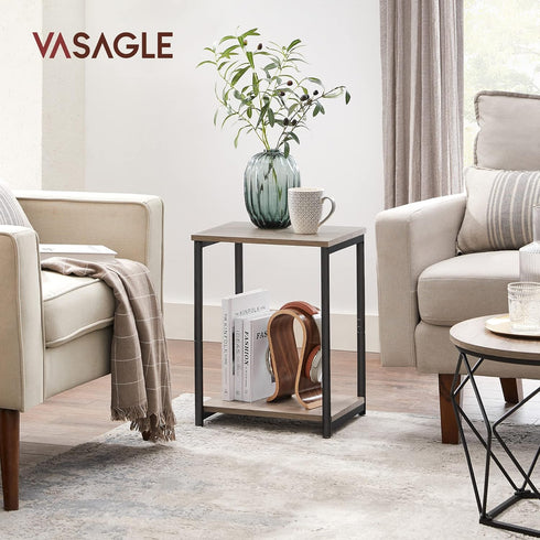 ULET271B02 VASAGLE Side Table, Small End Table, Nightstand for Living Room, Bedroom, Office, Bathroom, Greige and Black