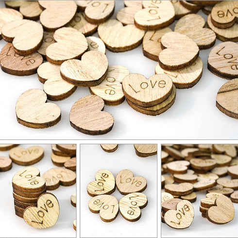 Lystaii 400pcs Rustic Wooden Love Heart Table Scatter Decoration, Engraved Natural Wood Heart Confetti