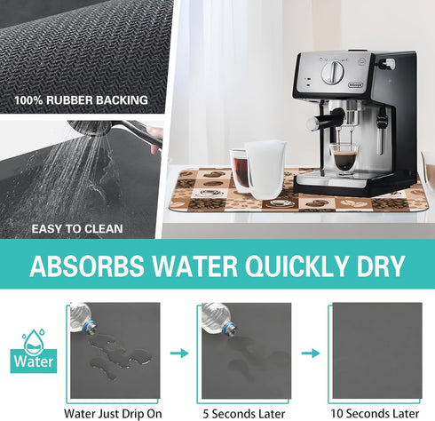 Coffee Bar Mat Accessories for Countertop, Super Absorbent Anti-Slip Silicone Dish Drying Mats, 19inx12in
