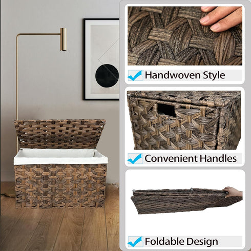 Storage Basket with Lid, 17.2 Gallon Wicker Storage Trunk with Handles, Handwoven Basket for Living Room