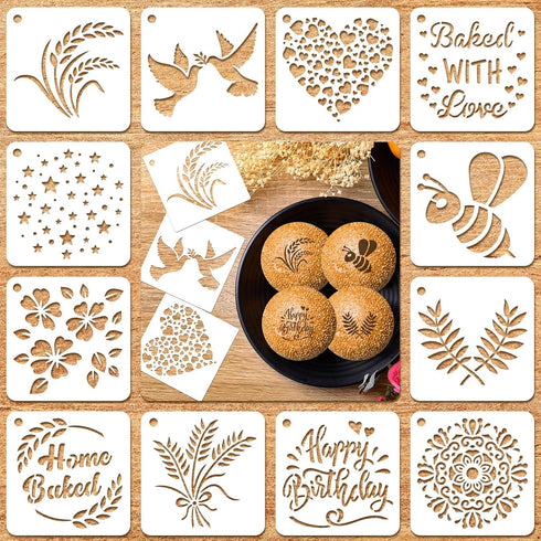 Patelai 12 Pcs Stencil for Bread, Artisan Baking Stencil Set for Decorating Bread, Cake, Pie, or Cookie Templates