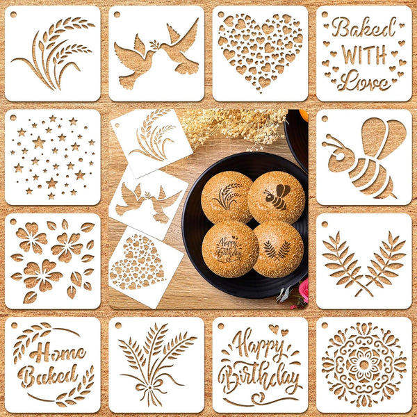 Patelai 12 Pcs Stencil for Bread, Artisan Baking Stencil Set for Decorating Bread, Cake, Pie, or Cookie Templates