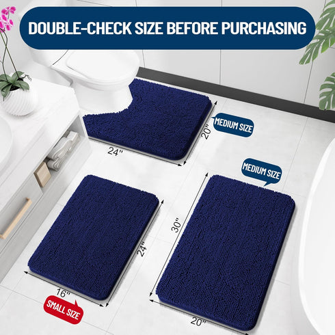 OLANLY Toilet Rugs U-Shaped 24x20 - Extra Soft Absorbent Chenille Bathroom Rugs, Non-Slip, Machine Washable Navy