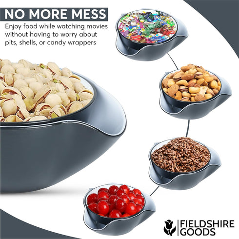 Pistachio Bowl, Snack Serving Dish, Double Dish Nut Bowl with Nut Seeds Shell Storage, Pistachios, Peanuts, Cherries